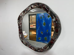 Handcrafted Floral Mirror with Red Blossom Frame – Modern Wall Decor for Living Room