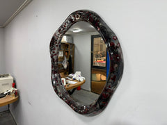 Handcrafted Floral Mirror with Red Blossom Frame – Modern Wall Decor for Living Room
