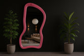 Designer Epoxy Resin Mirror – Handmade Irregular Pink Transparent Frame Wall Mirror for Contemporary Interiors