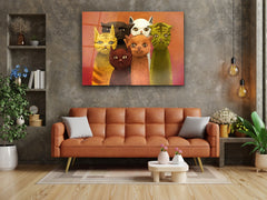 ・"Cat Family"・Glass Wall Art