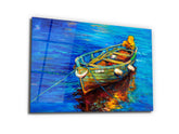 ・"Oil Painting of a Boat on the Sea"・Glass Wall Art