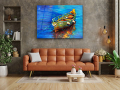 ・"Oil Painting of a Boat on the Sea"・Glass Wall Art