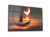 ・"Glowing Sea Rowing Boat"・Glass Wall Art