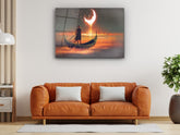 ・"Glowing Sea Rowing Boat"・Glass Wall Art