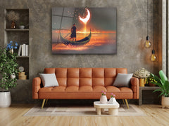 ・"Glowing Sea Rowing Boat"・Glass Wall Art