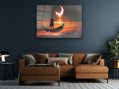 ・"Glowing Sea Rowing Boat"・Glass Wall Art