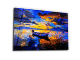 ・"Lonely boat in The River of Color"・Glass Wall Art