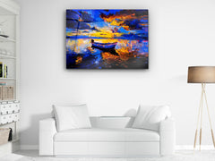 ・"Lonely boat in The River of Color"・Glass Wall Art