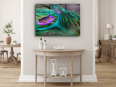 ・"The Magic on Peacock Feather"・Glass Wall Art