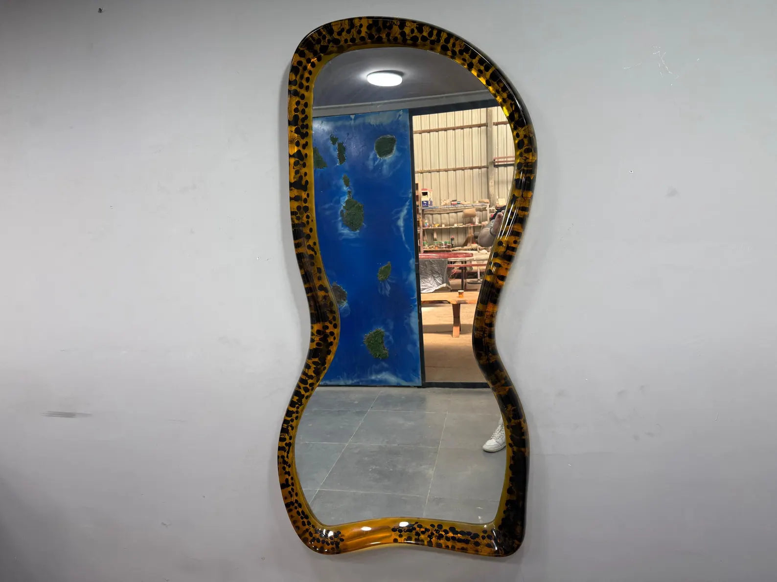 Irregular Shaped Mirror for Bedroom or Entryway, Handmade Epoxy Frame