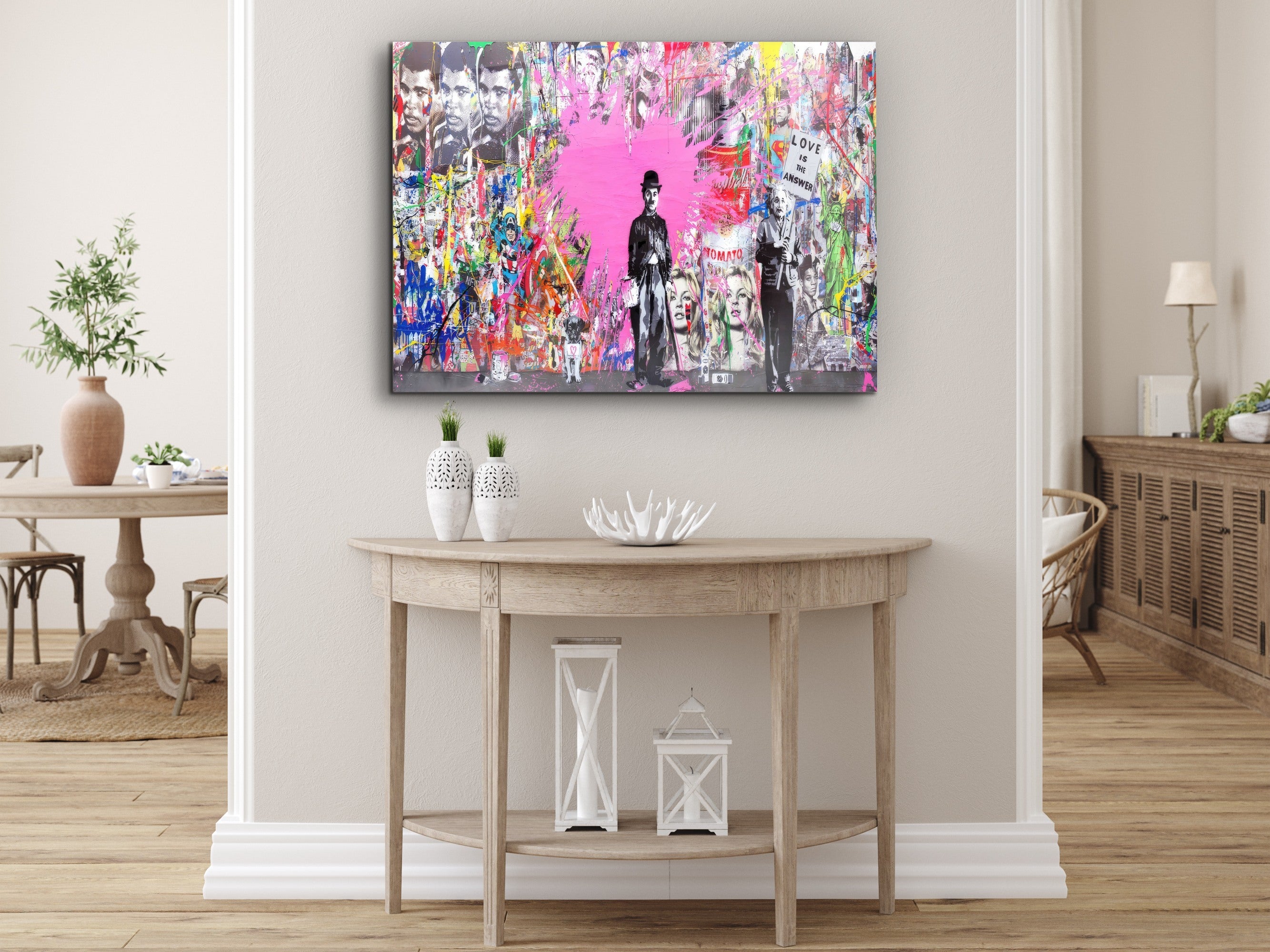 ・"Banksy Pink Love"・Glass Wall Art