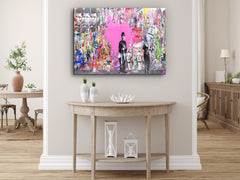 ・"Banksy Pink Love"・Glass Wall Art