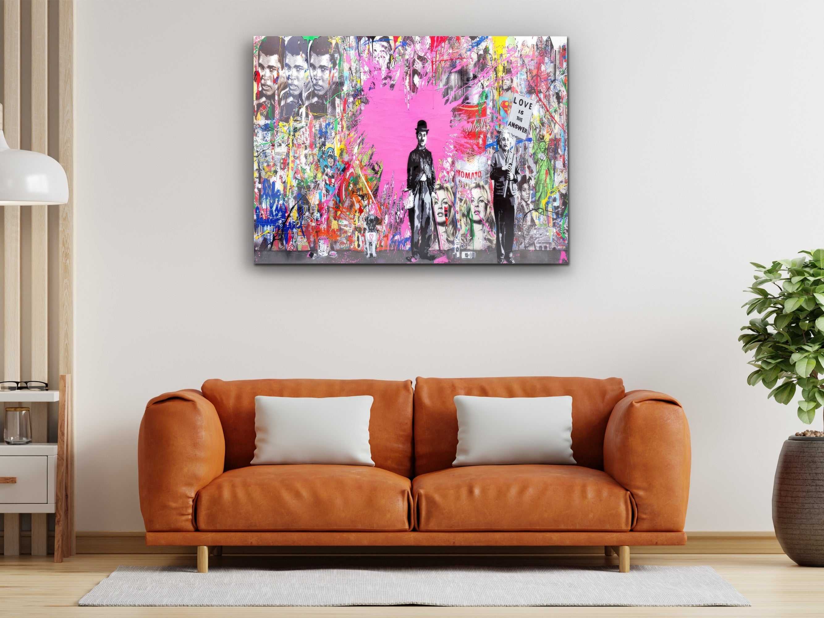 ・"Banksy Pink Love"・Glass Wall Art