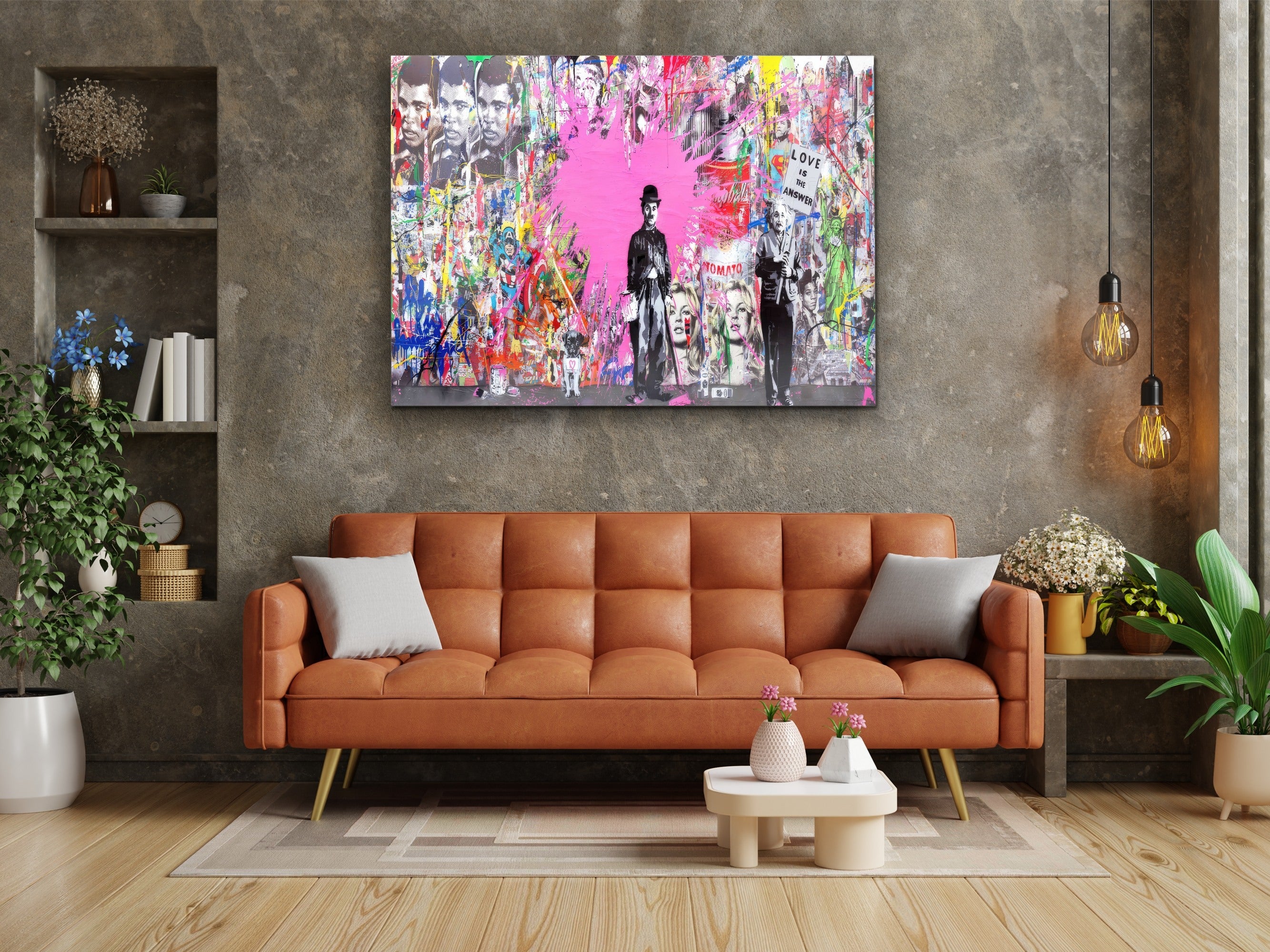 ・"Banksy Pink Love"・Glass Wall Art