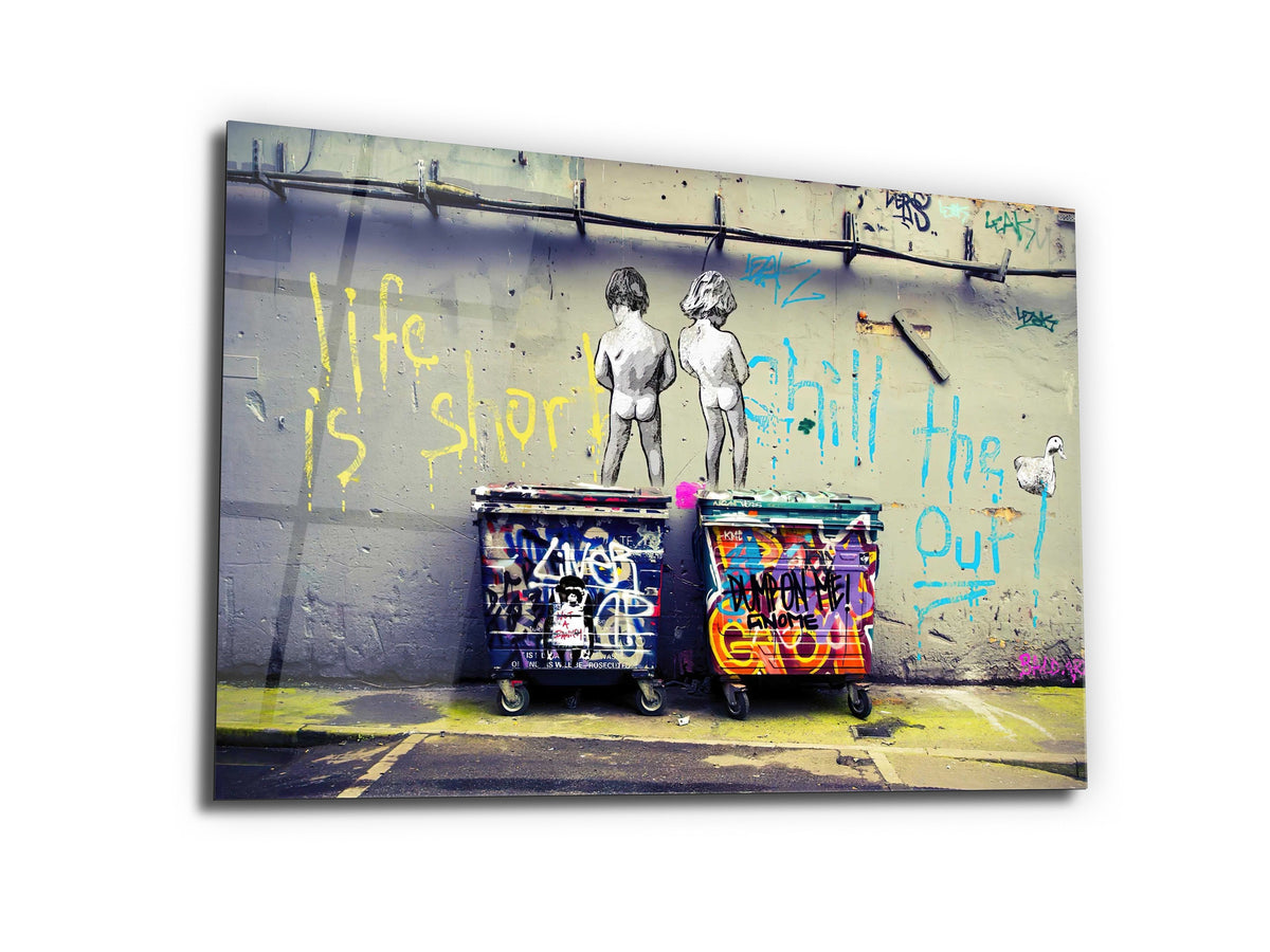 ・"Banksy Life is Short"・Glass Wall Art