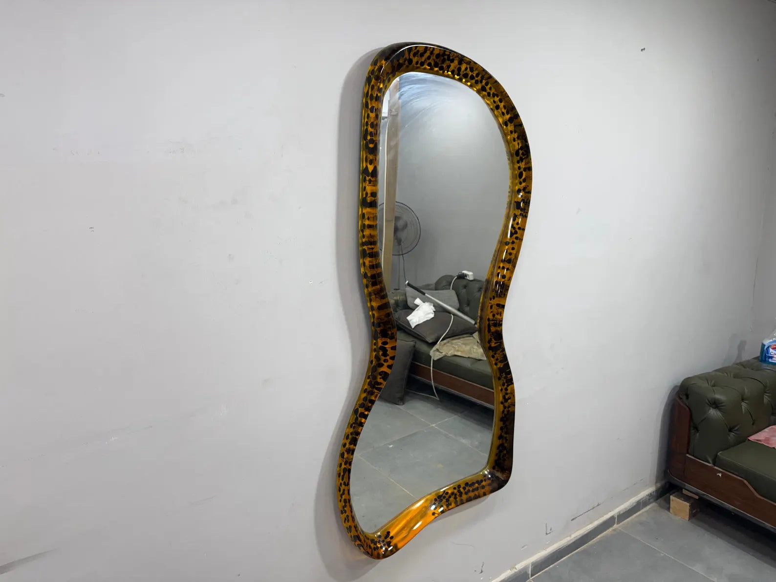 Irregular Shaped Mirror for Bedroom or Entryway, Handmade Epoxy Frame
