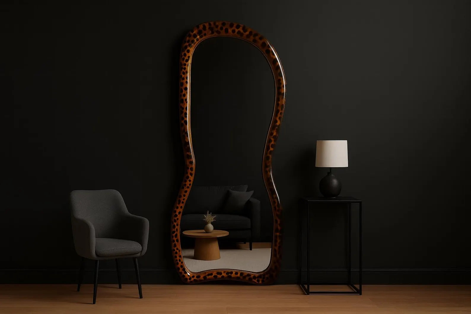Irregular Shaped Mirror for Bedroom or Entryway, Handmade Epoxy Frame