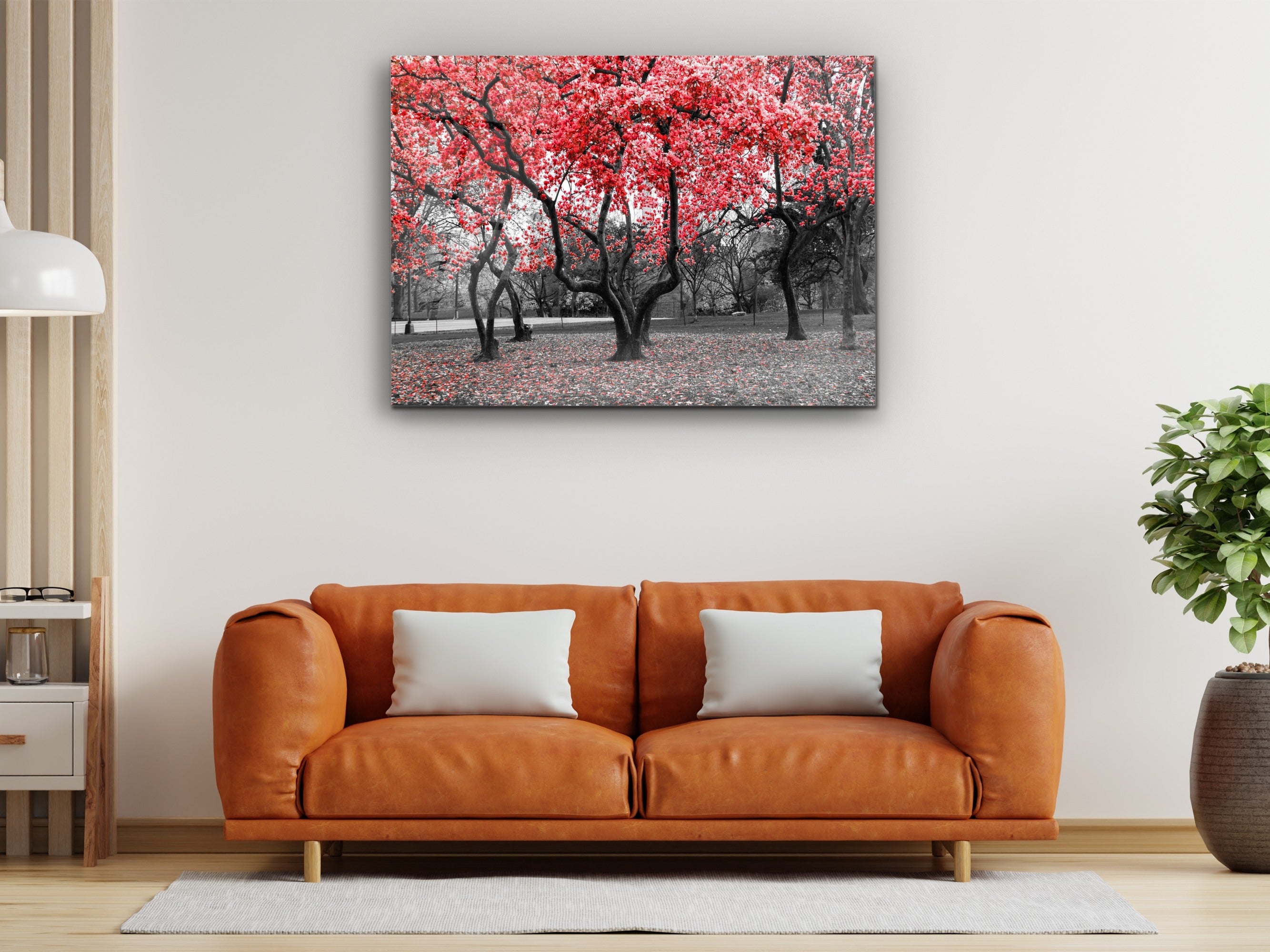 ・"Before Blossom of Red Tree - Red Autumn"・Glass Wall Art