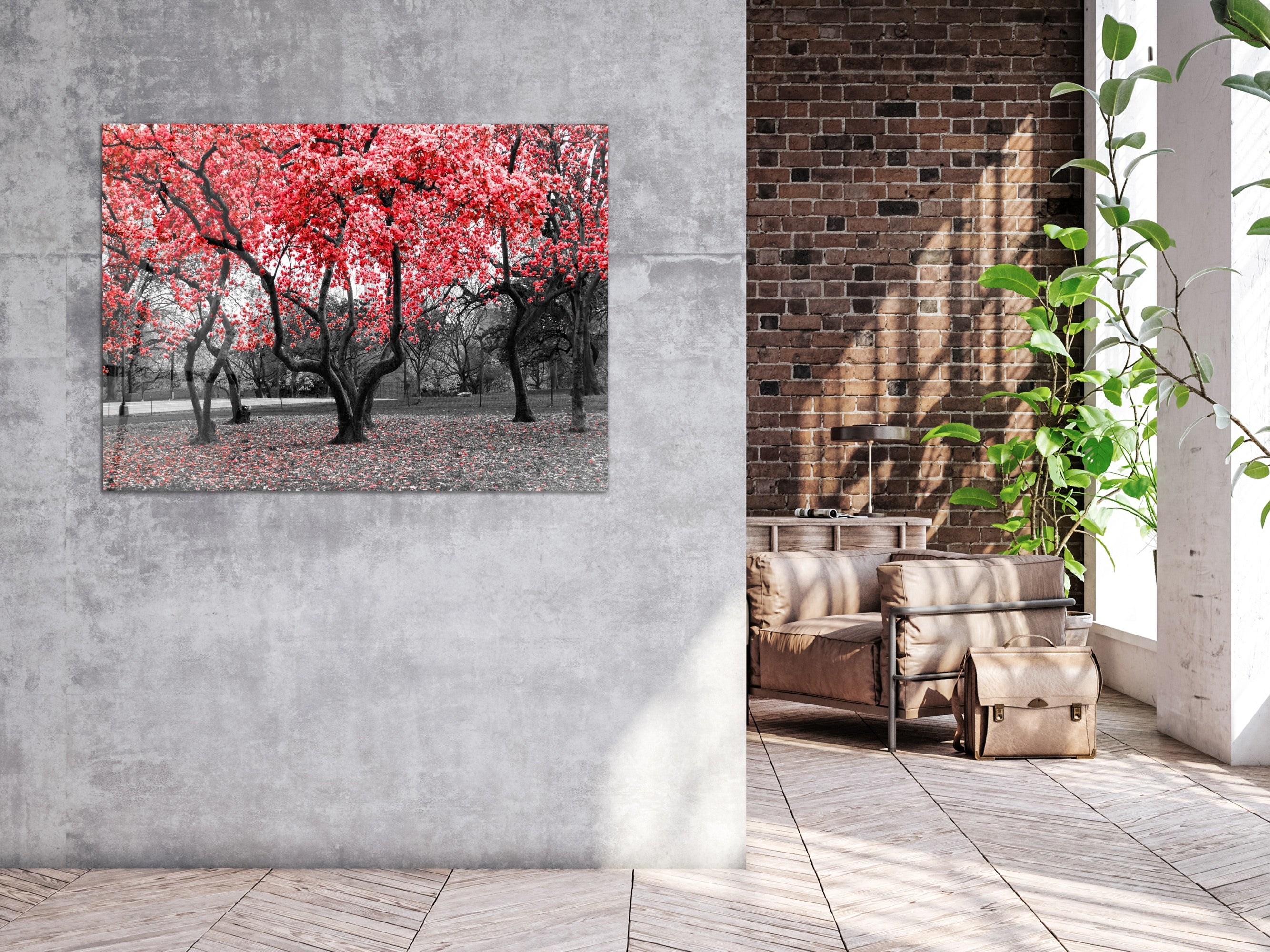 ・"Before Blossom of Red Tree - Red Autumn"・Glass Wall Art