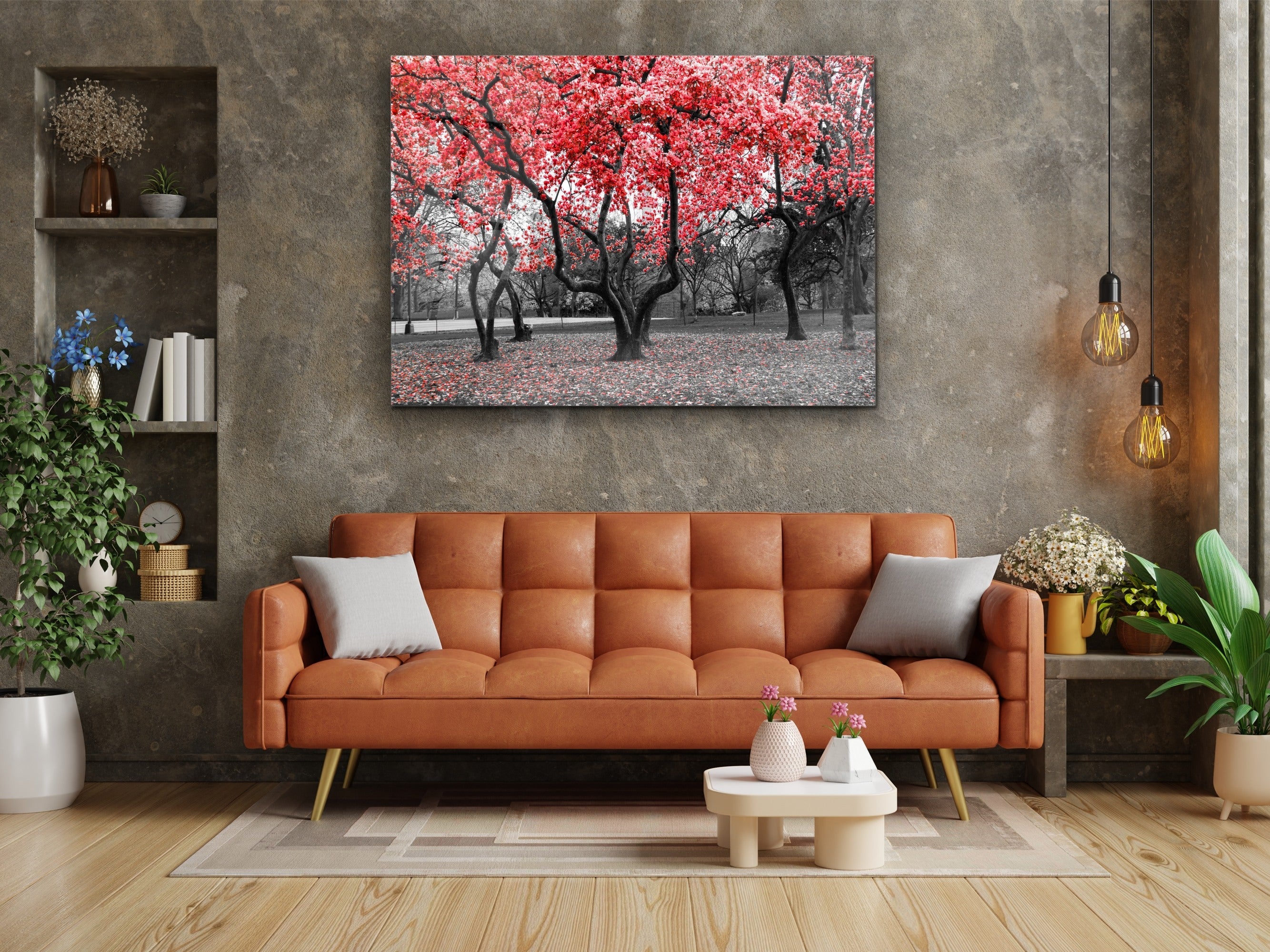 ・"Before Blossom of Red Tree - Red Autumn"・Glass Wall Art