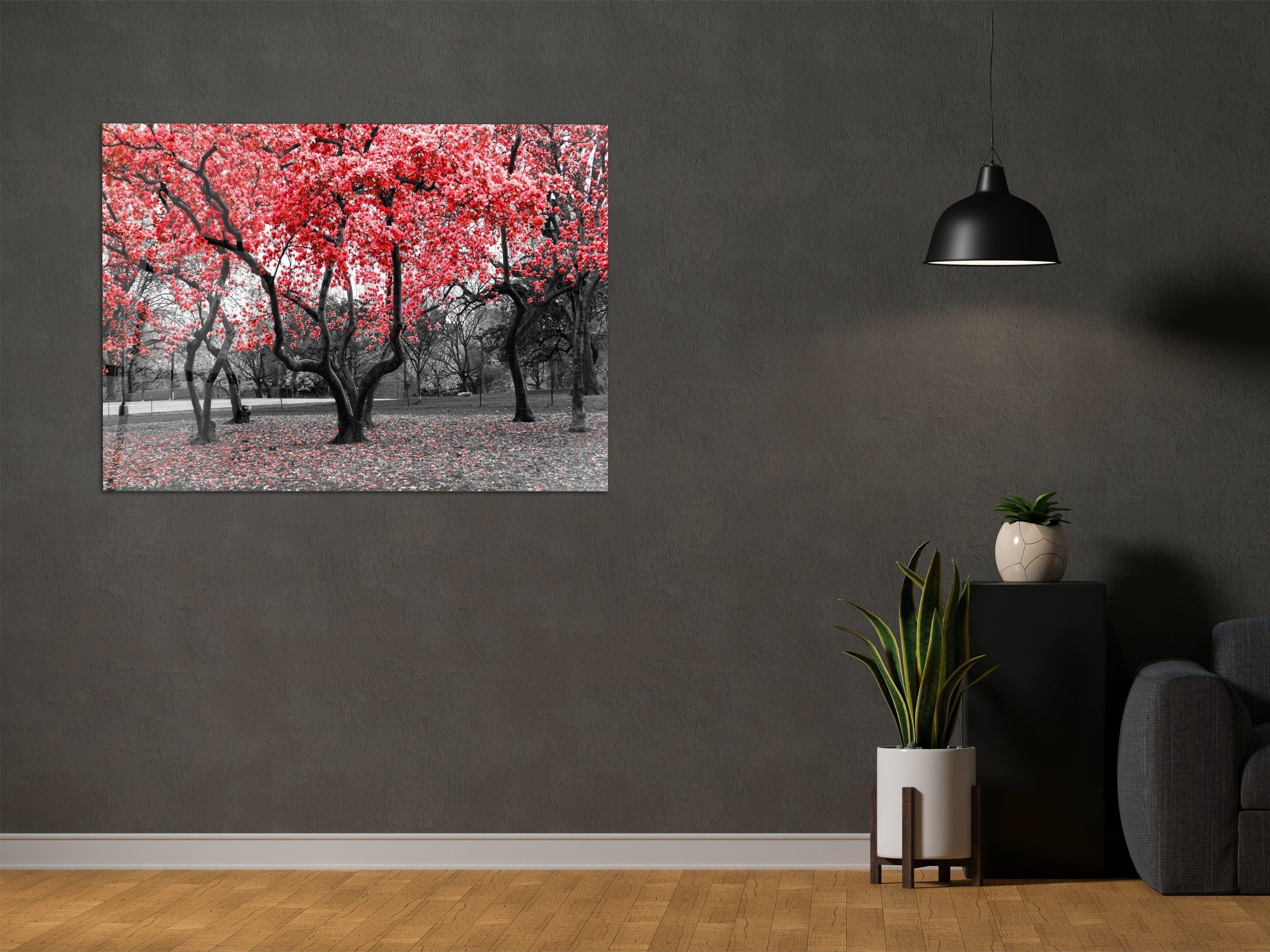 ・"Before Blossom of Red Tree - Red Autumn"・Glass Wall Art