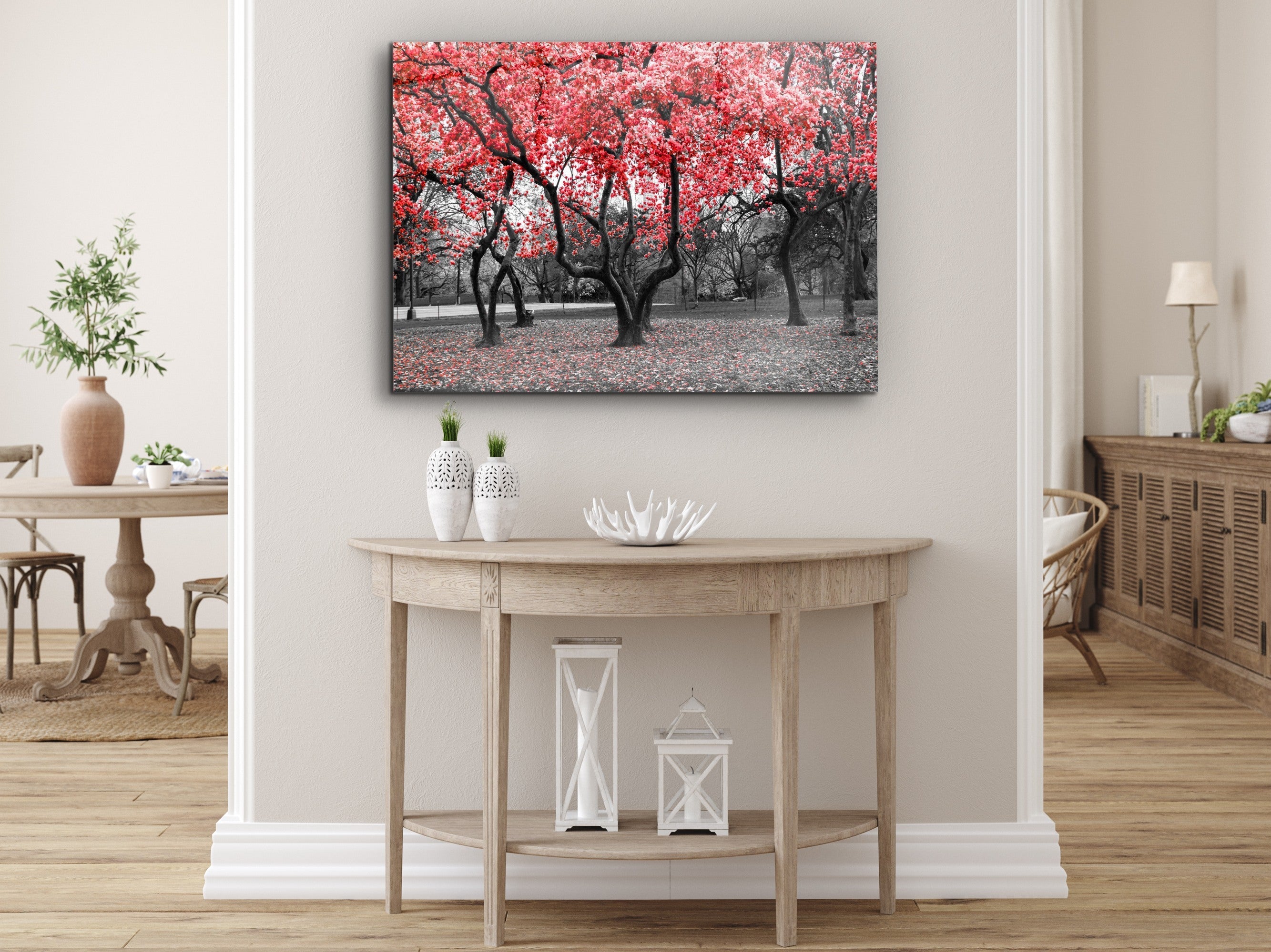 ・"Before Blossom of Red Tree - Red Autumn"・Glass Wall Art