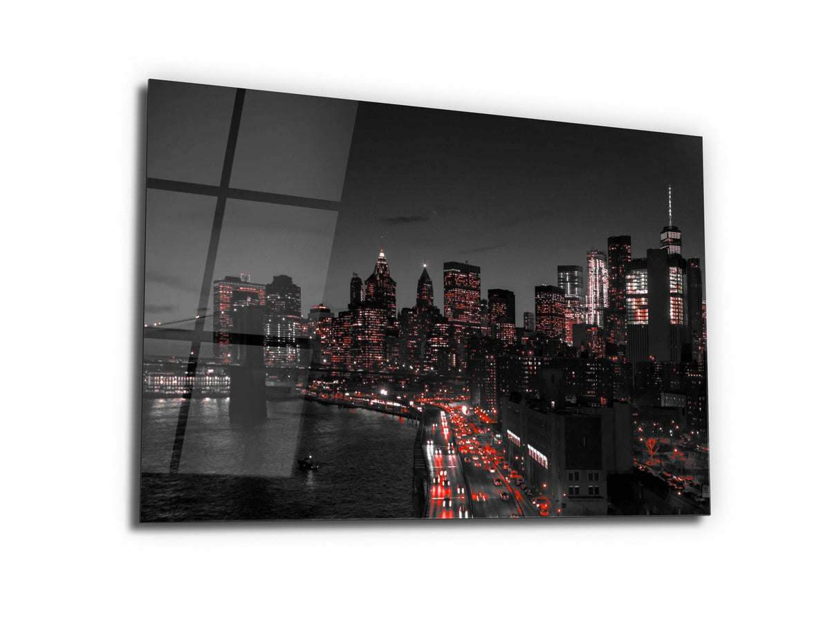 ・"Black Red White New York"・Glass Wall Art