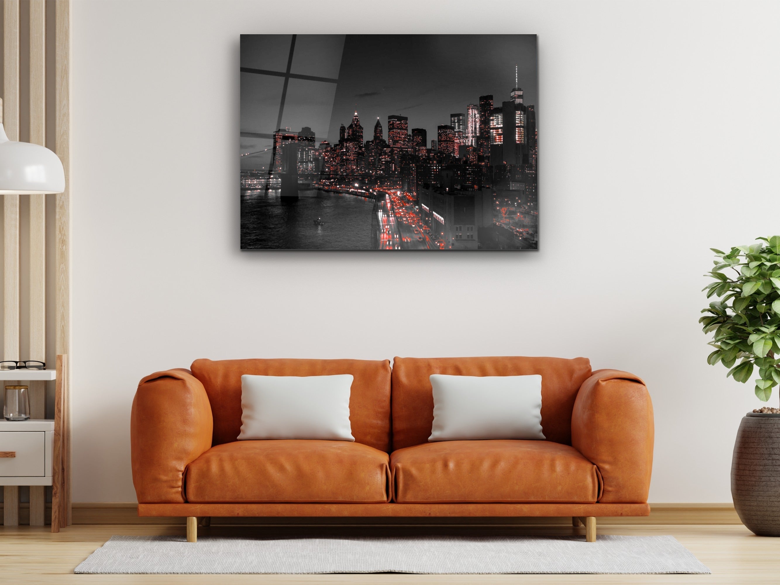 ・"Black Red White New York"・Glass Wall Art