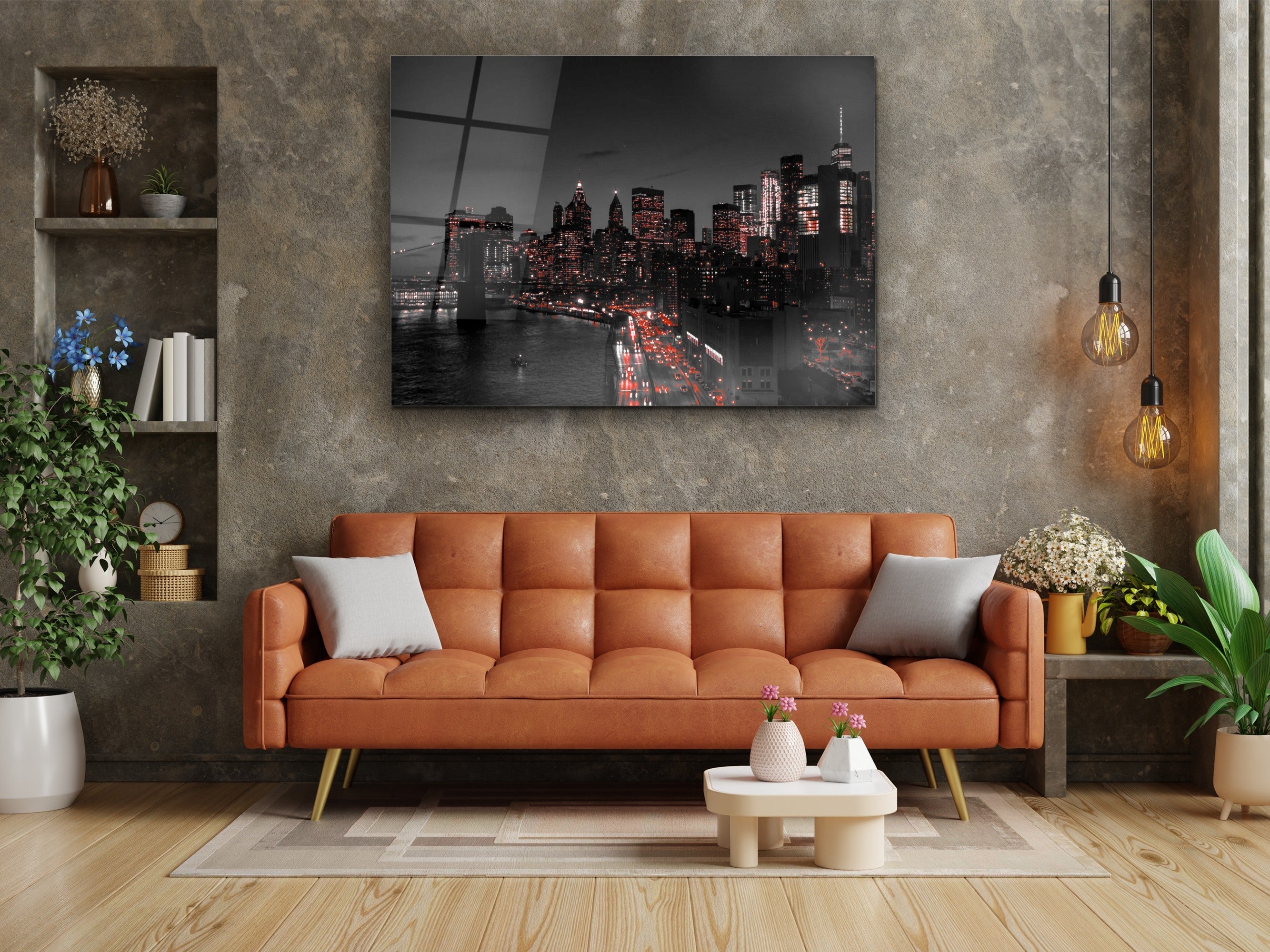 ・"Black Red White New York"・Glass Wall Art