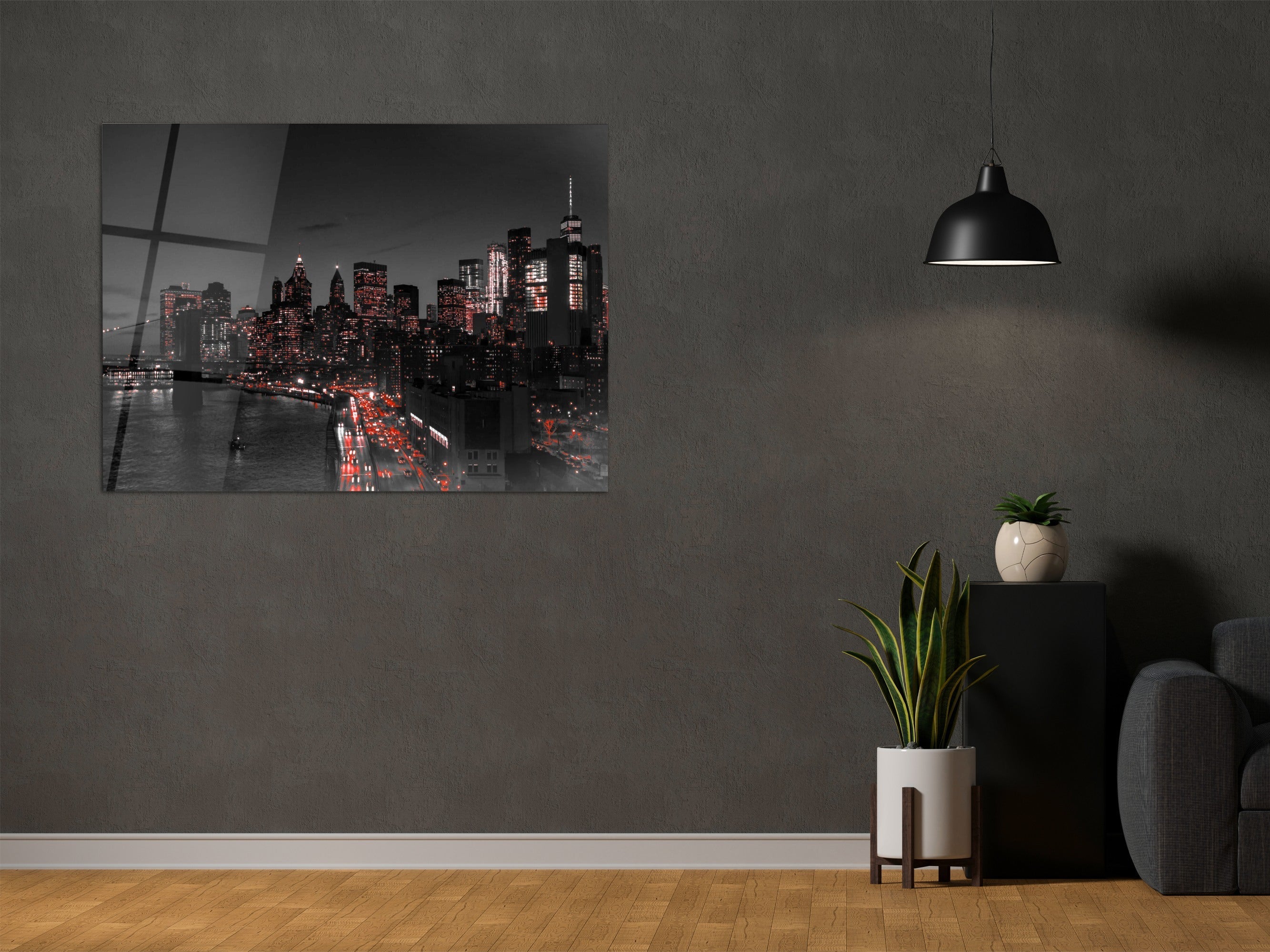 ・"Black Red White New York"・Glass Wall Art