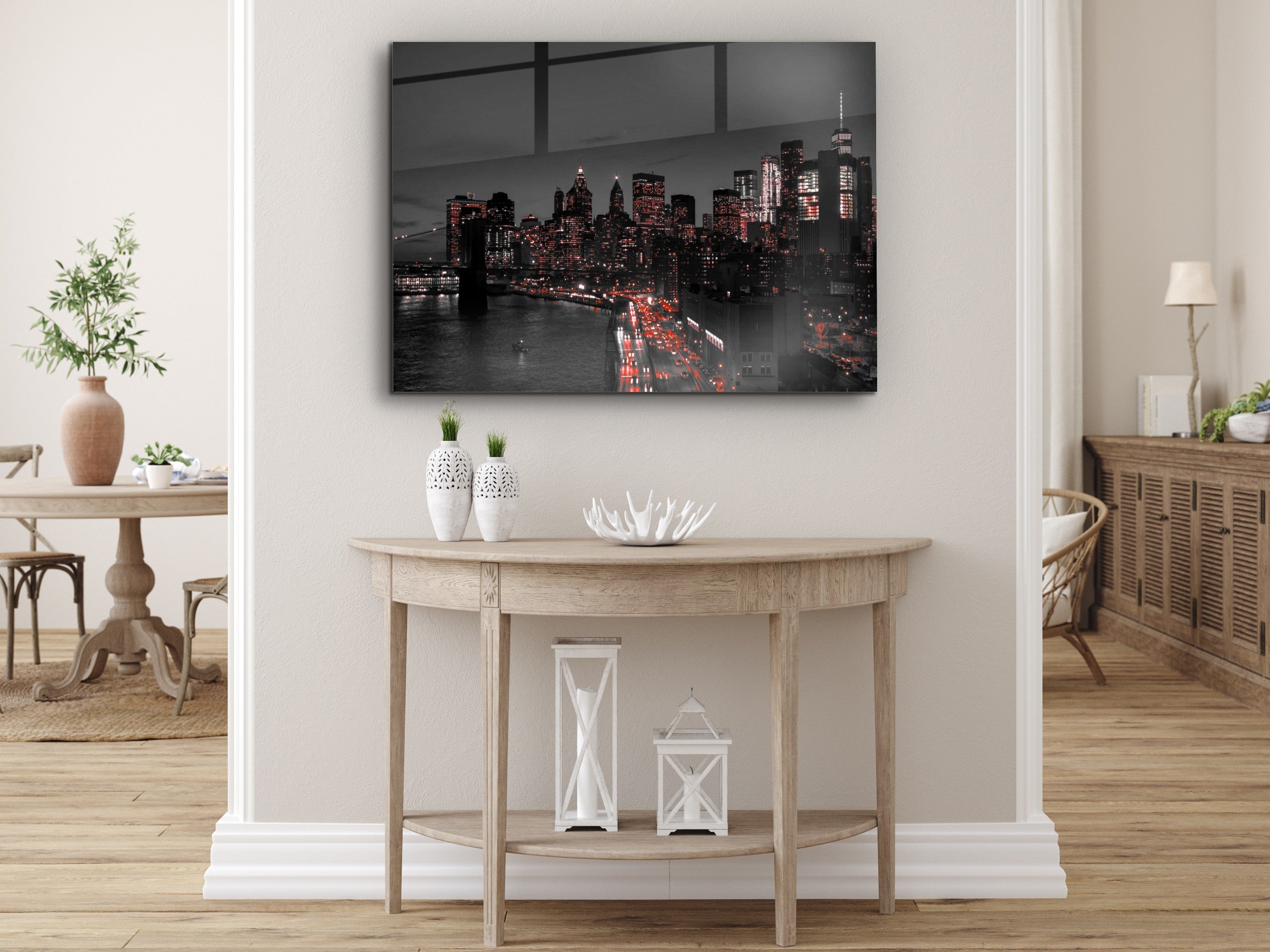 ・"Black Red White New York"・Glass Wall Art