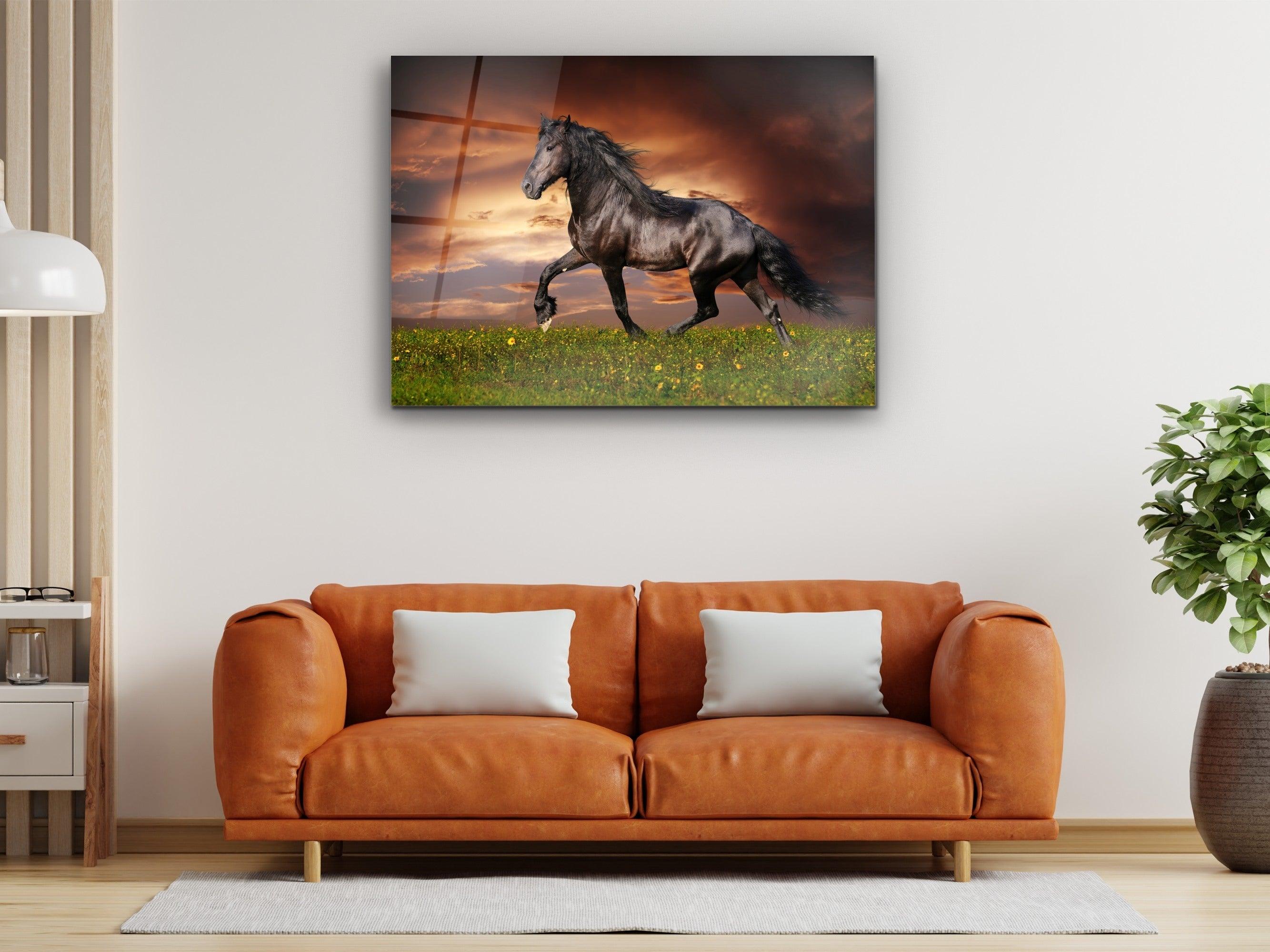 ・"Black Stallion"・Glass Wall Art - Wonders Of Wall