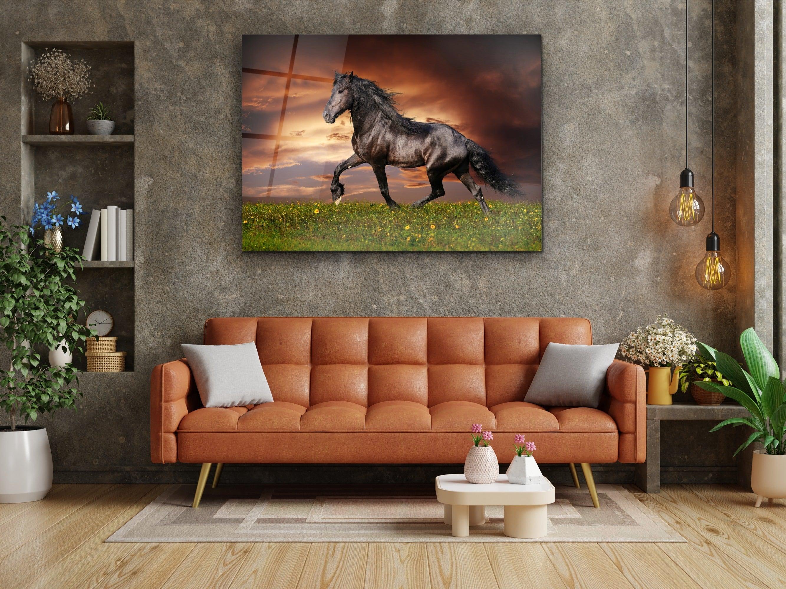 ・"Black Stallion"・Glass Wall Art - Wonders Of Wall