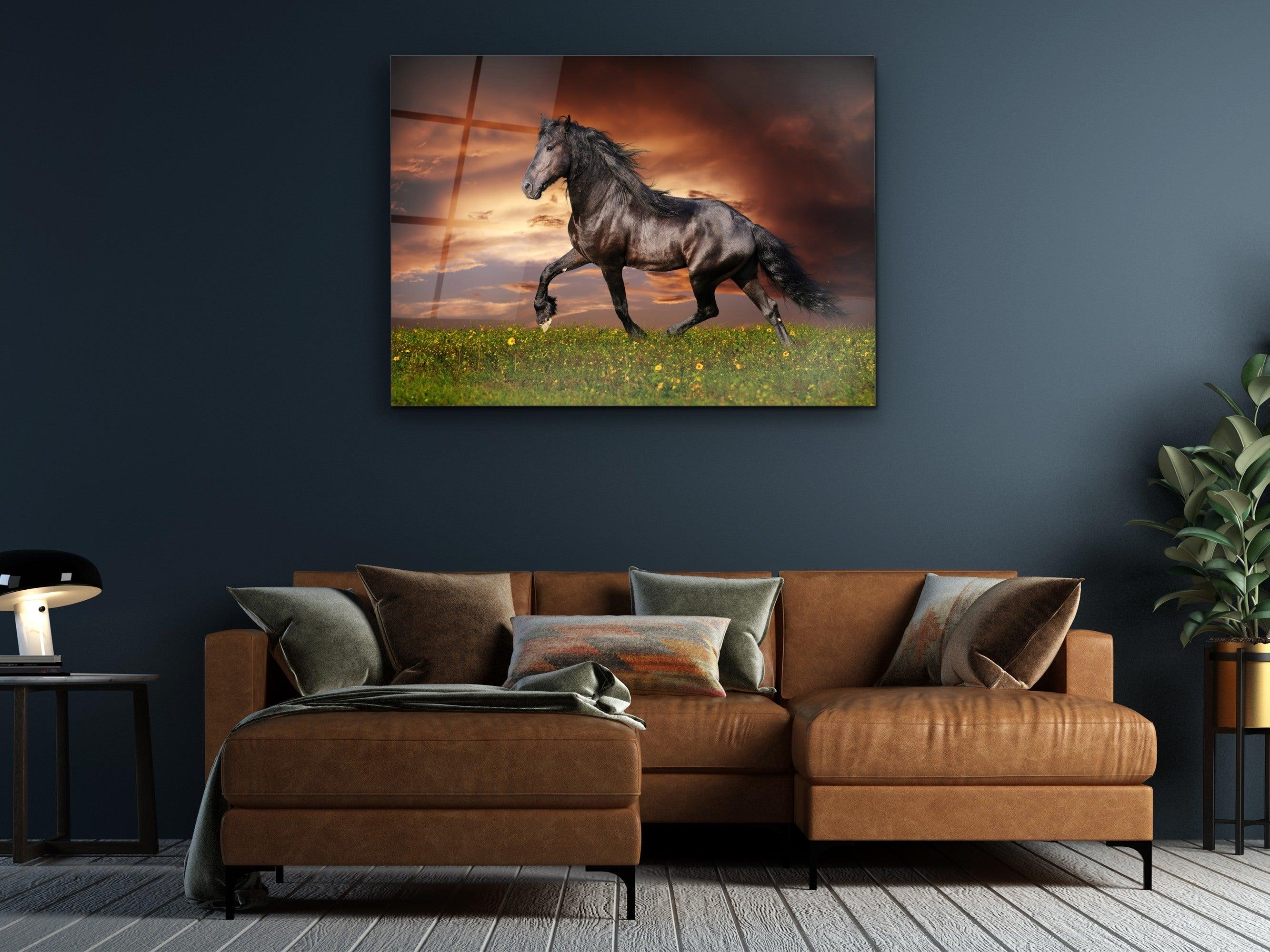 ・"Black Stallion"・Glass Wall Art - Wonders Of Wall