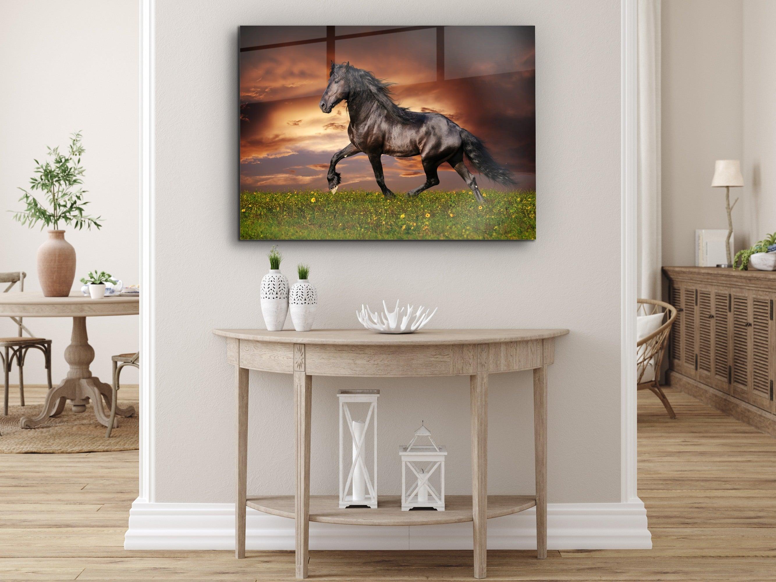 ・"Black Stallion"・Glass Wall Art - Wonders Of Wall