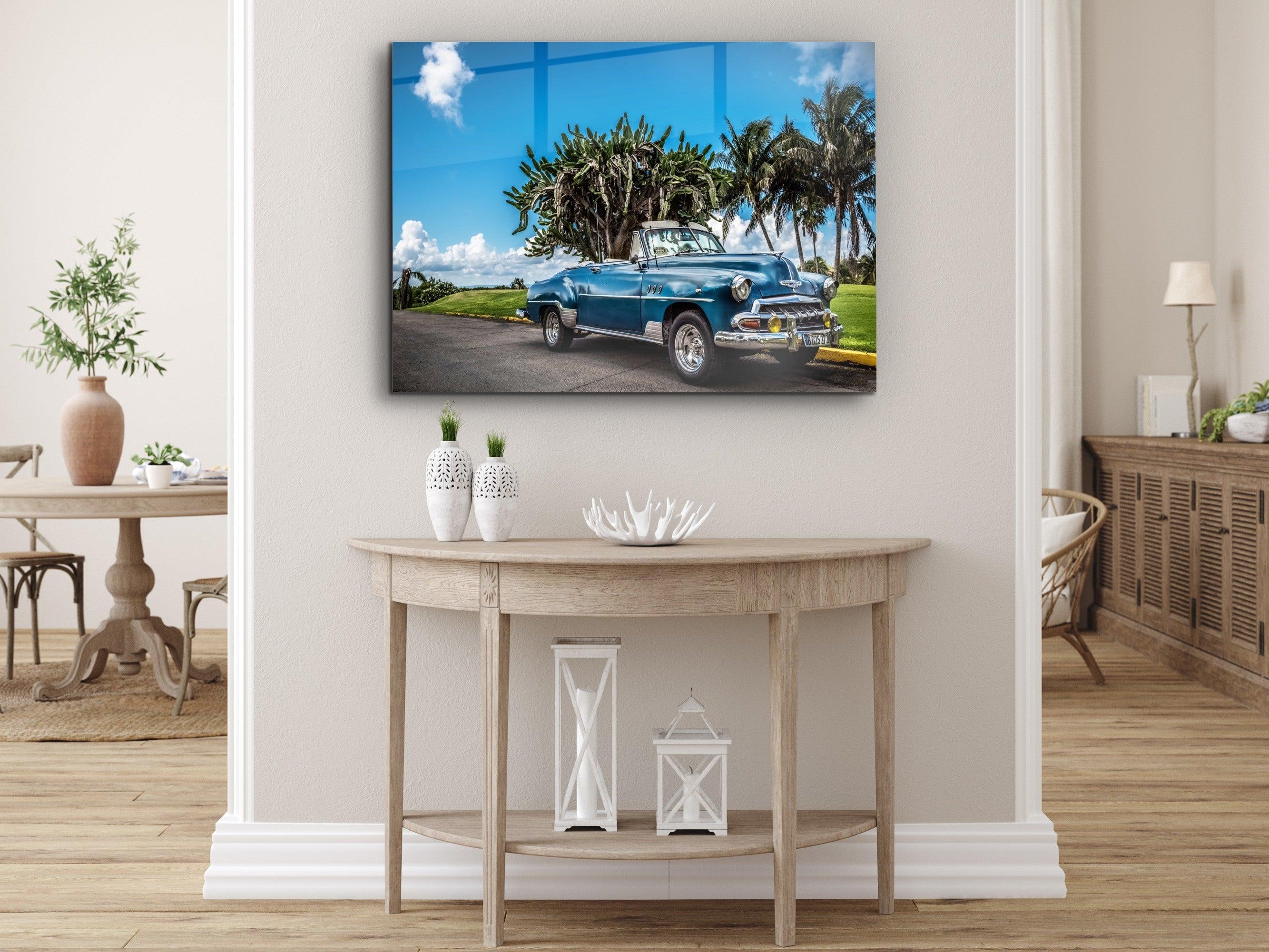 ・"Blue Chevy in Heaven"・Glass Wall Art - Wonders Of Wall