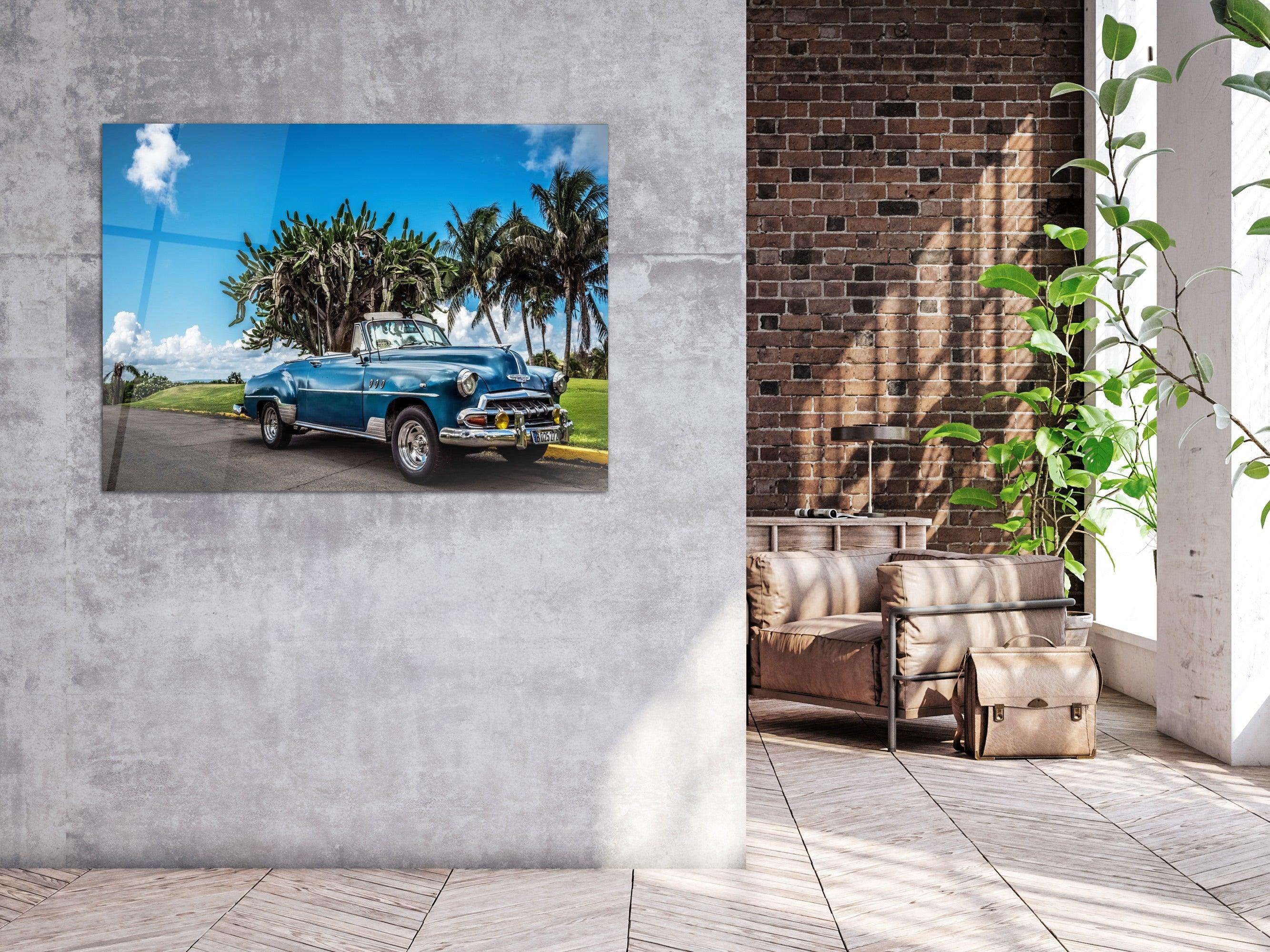 ・"Blue Chevy in Heaven"・Glass Wall Art - Wonders Of Wall