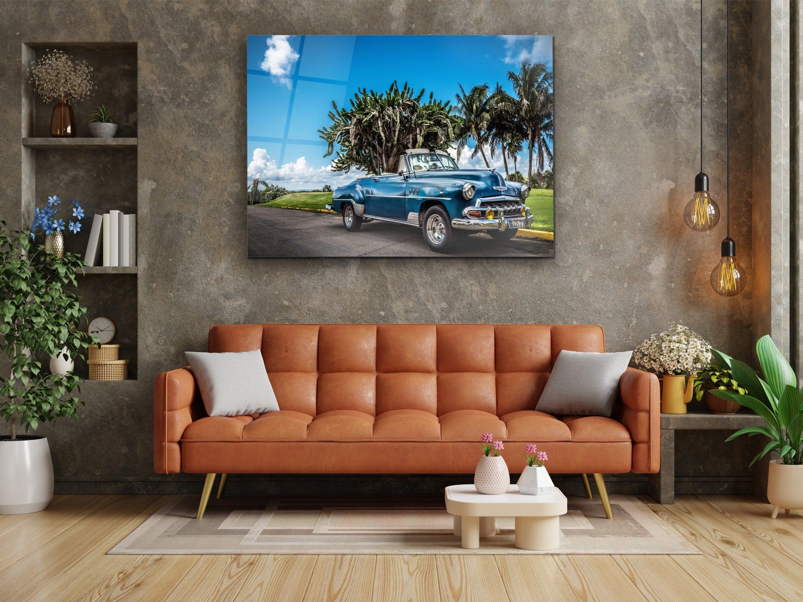 ・"Blue Chevy in Heaven"・Glass Wall Art - Wonders Of Wall
