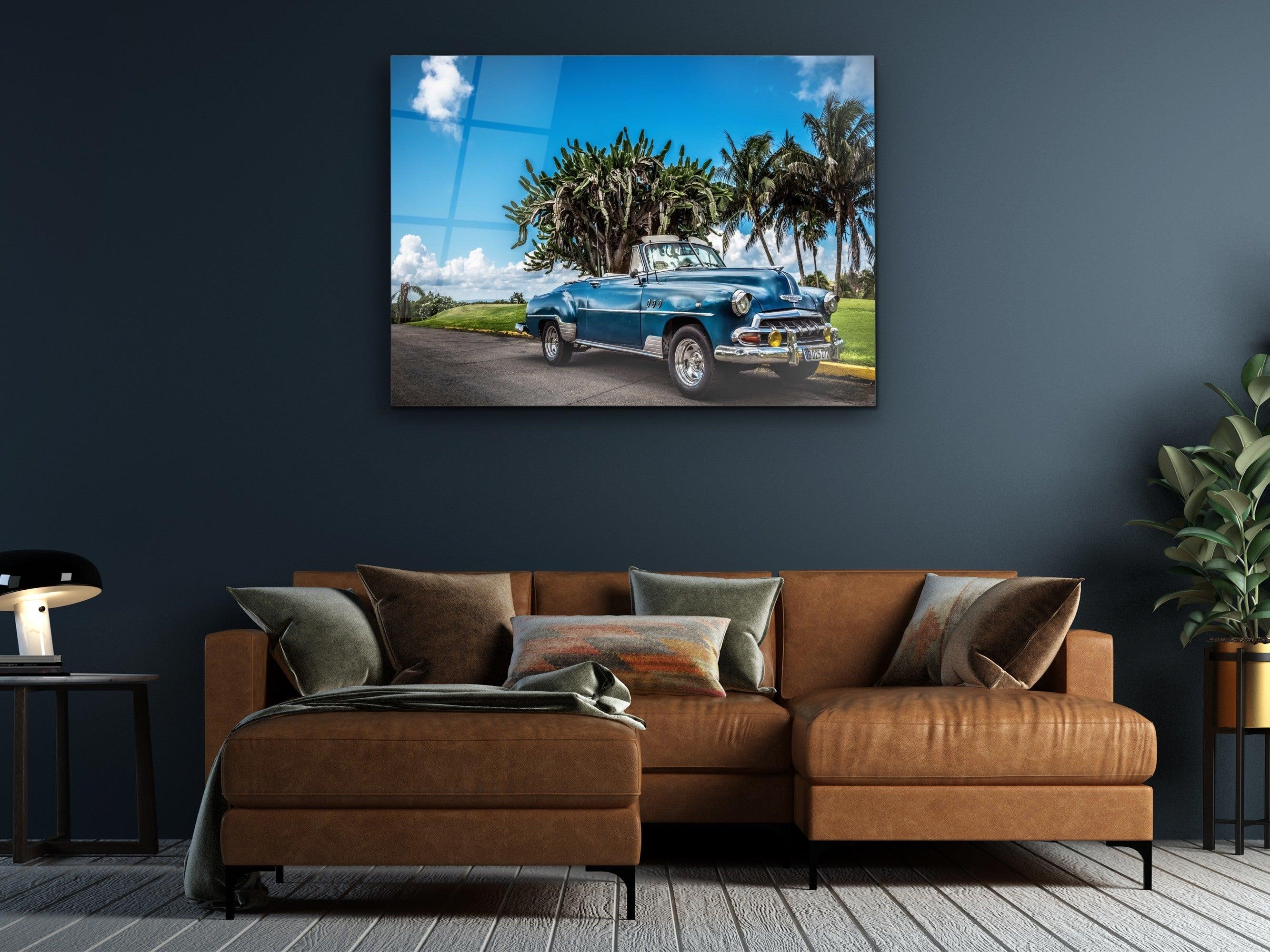 ・"Blue Chevy in Heaven"・Glass Wall Art - Wonders Of Wall