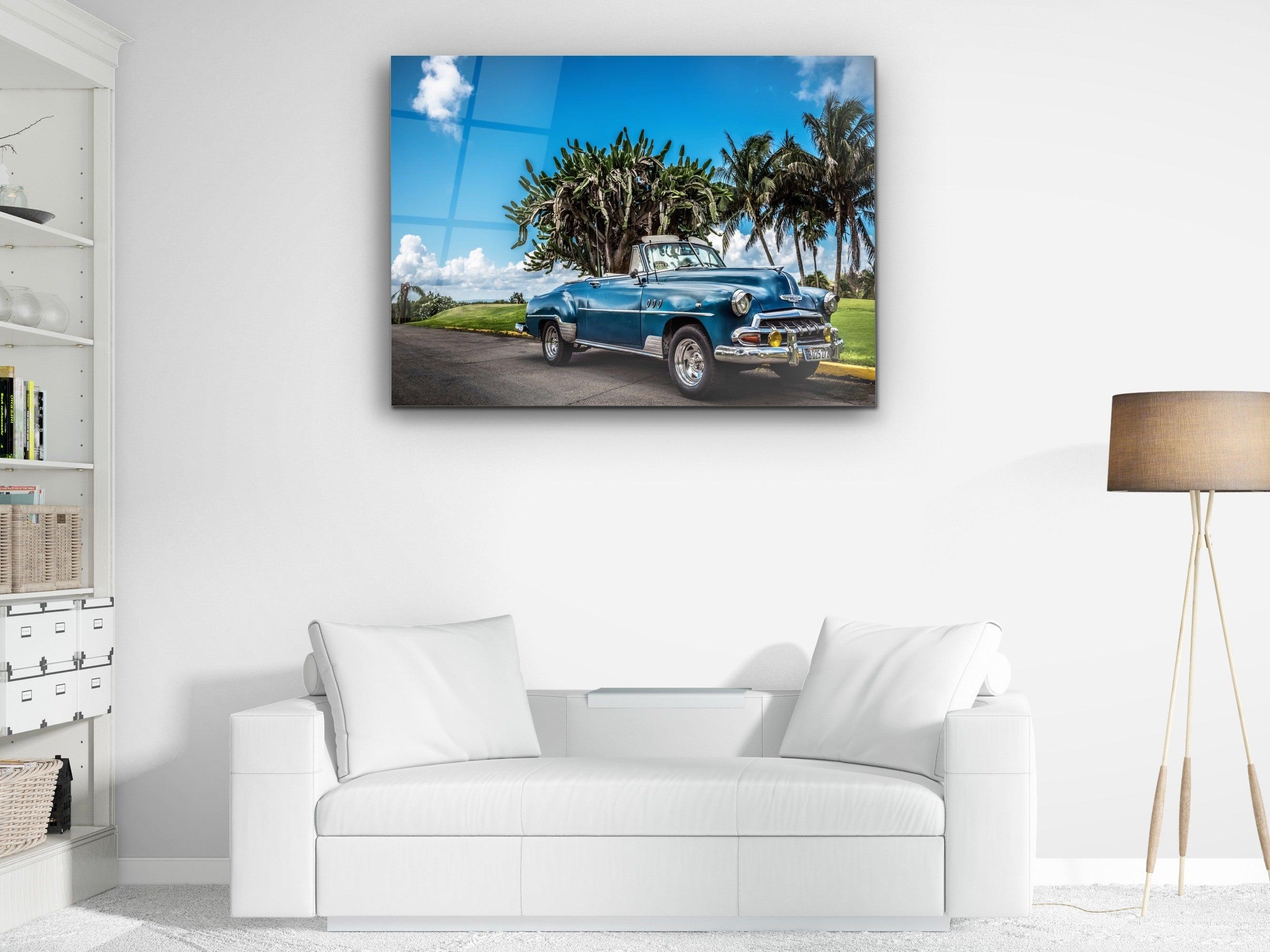 ・"Blue Chevy in Heaven"・Glass Wall Art - Wonders Of Wall