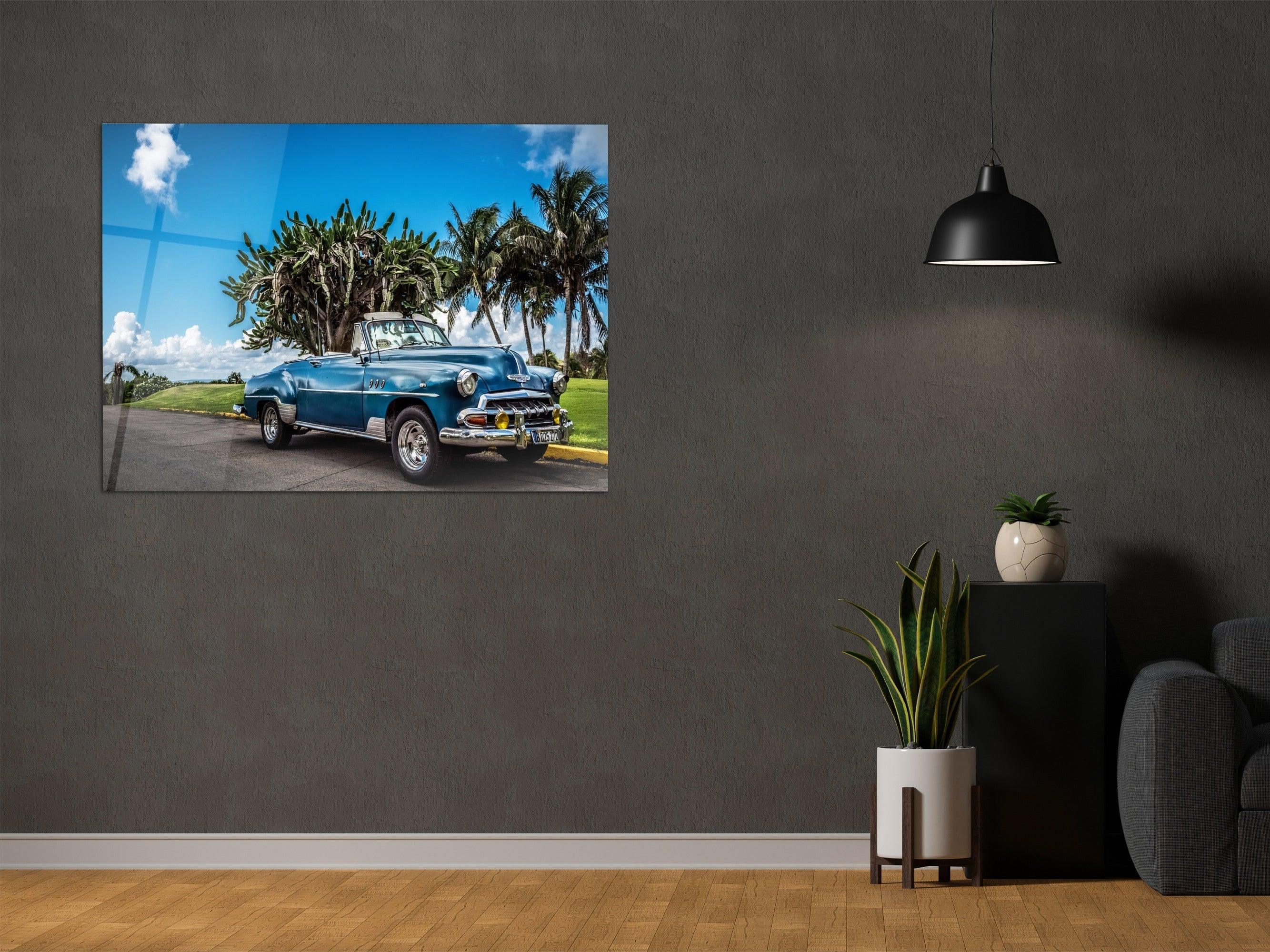 ・"Blue Chevy in Heaven"・Glass Wall Art - Wonders Of Wall