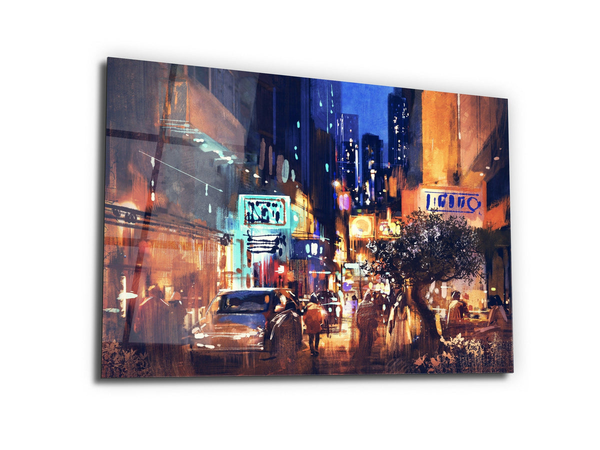 ・"Colors of Night Street - Cuba Paint"・Glass Wall Art