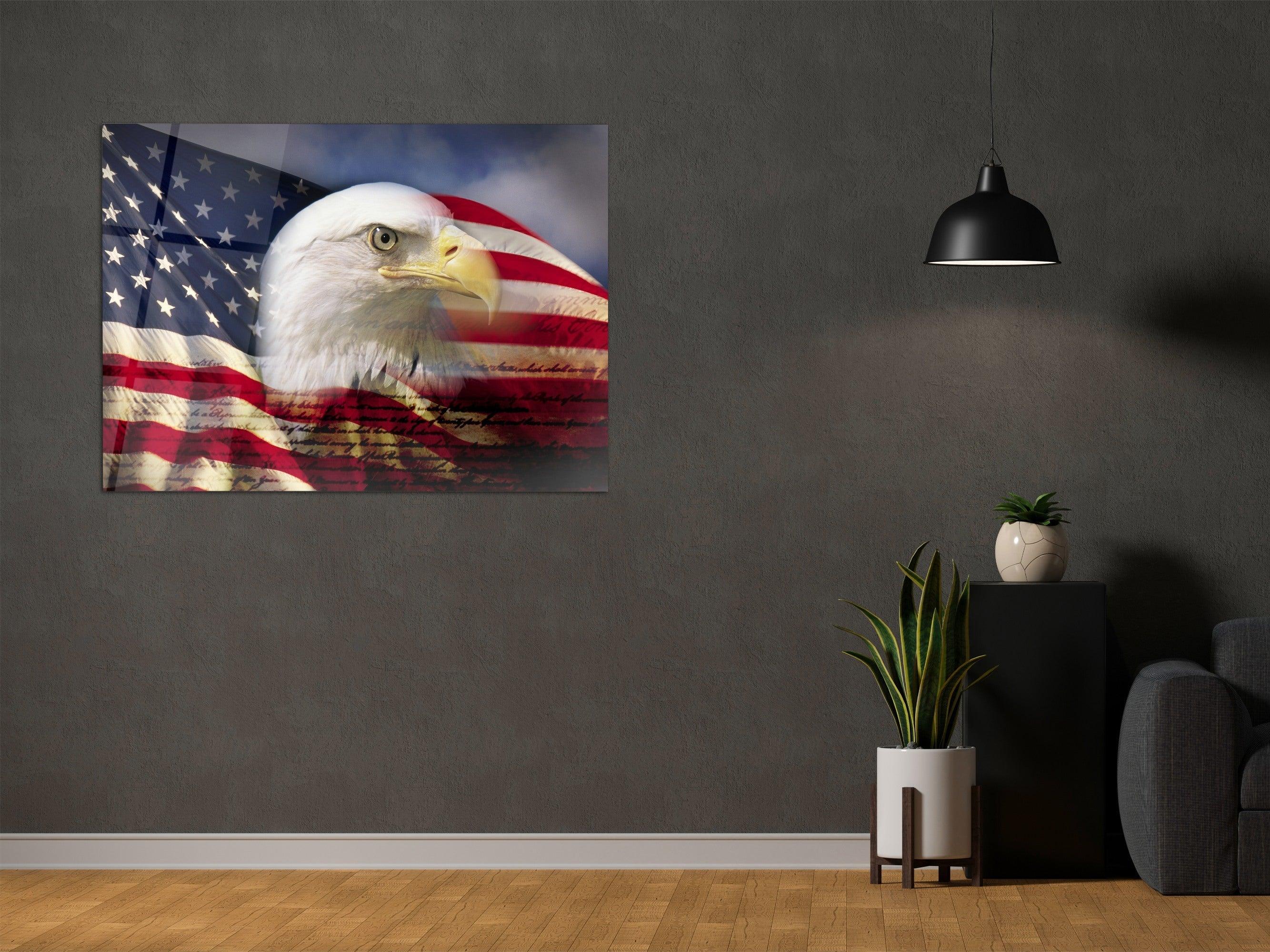 ・"Eagle and Flag"・Glass Wall Art - Wonders Of Wall