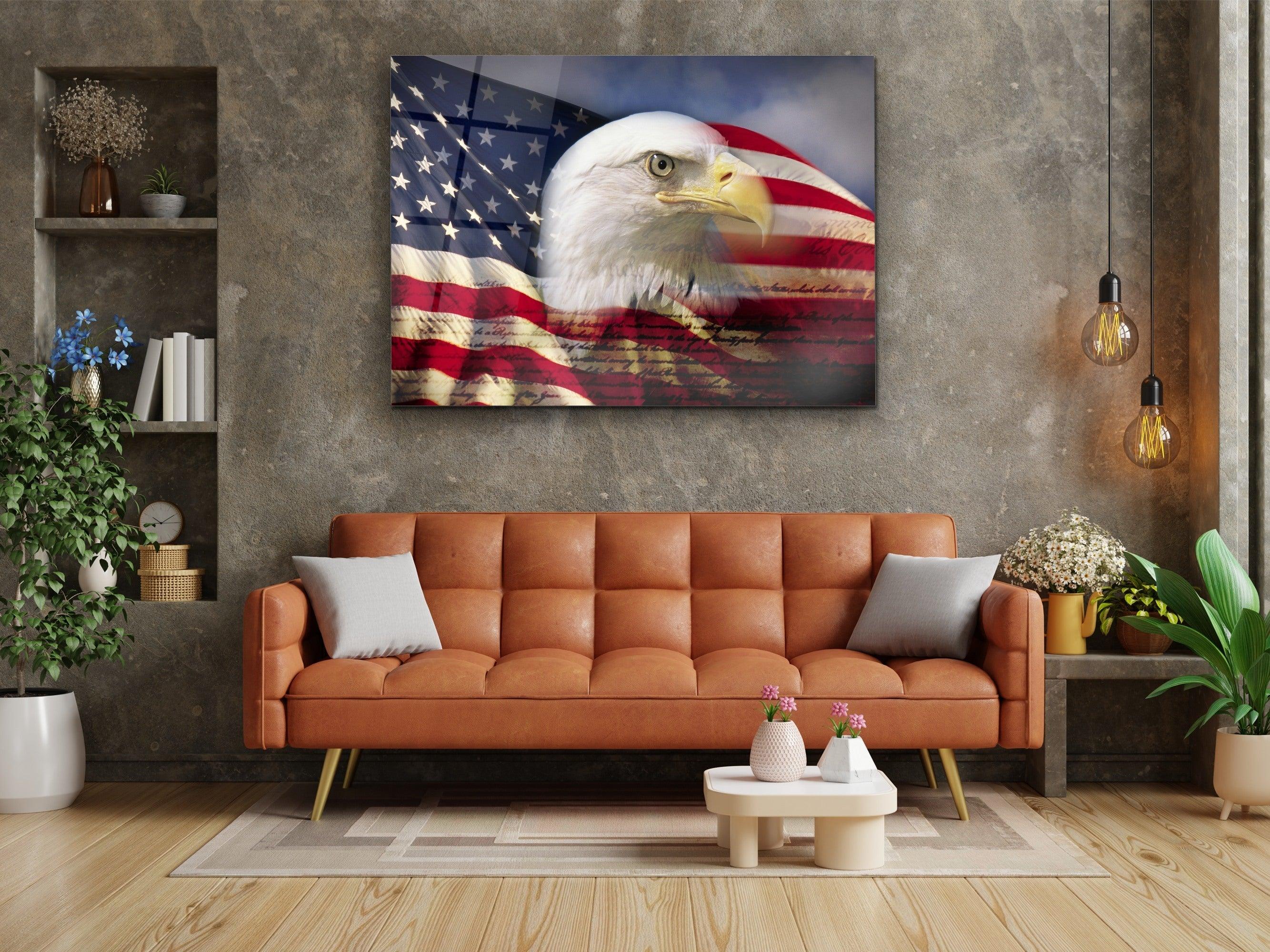 ・"Eagle and Flag"・Glass Wall Art - Wonders Of Wall