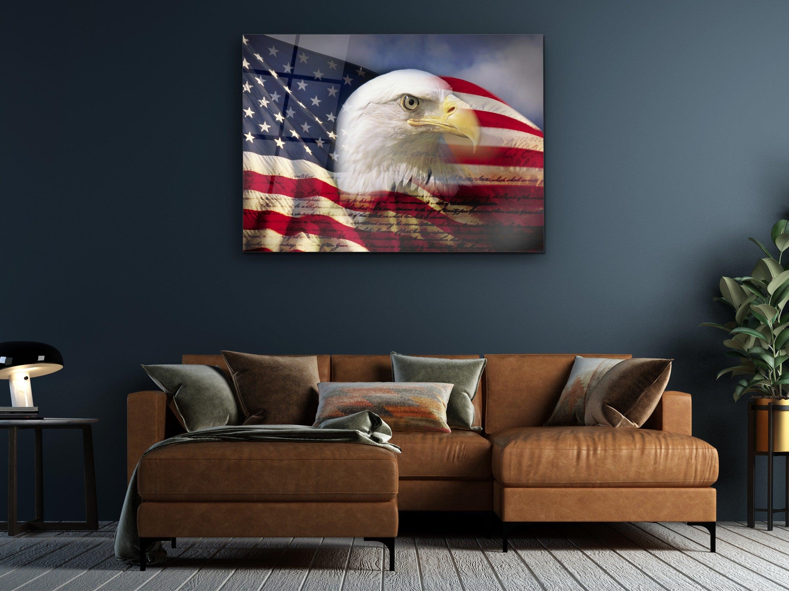 ・"Eagle and Flag"・Glass Wall Art - Wonders Of Wall