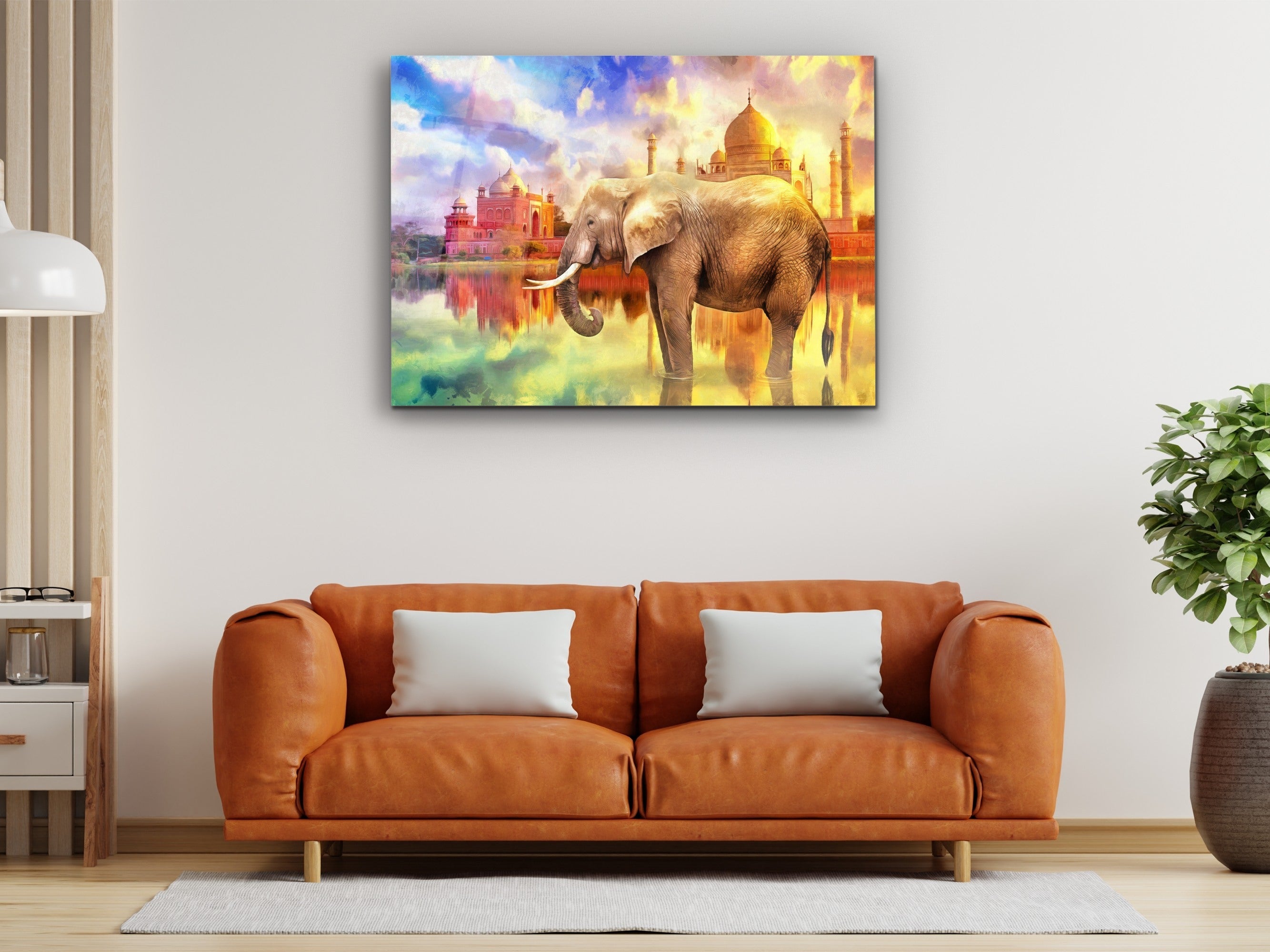 ・"Elephant of Taj Mahal"・Glass Wall Art