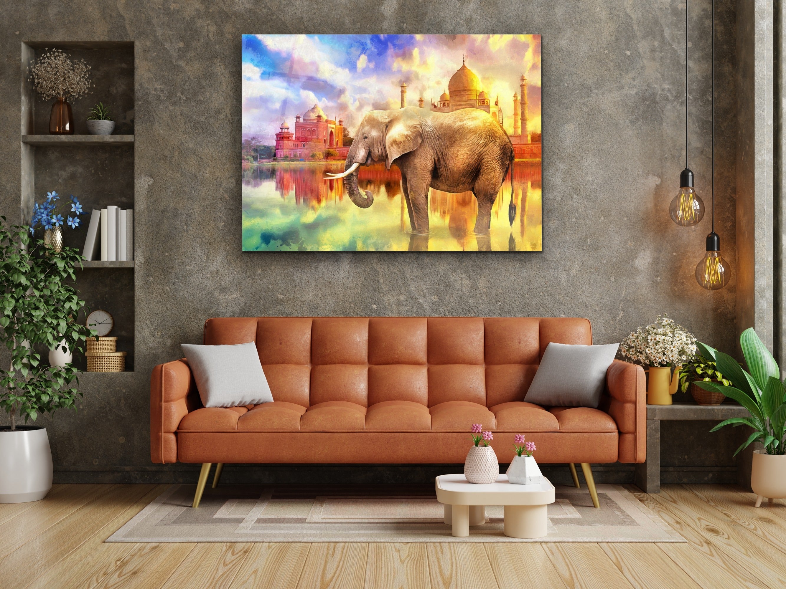 ・"Elephant of Taj Mahal"・Glass Wall Art