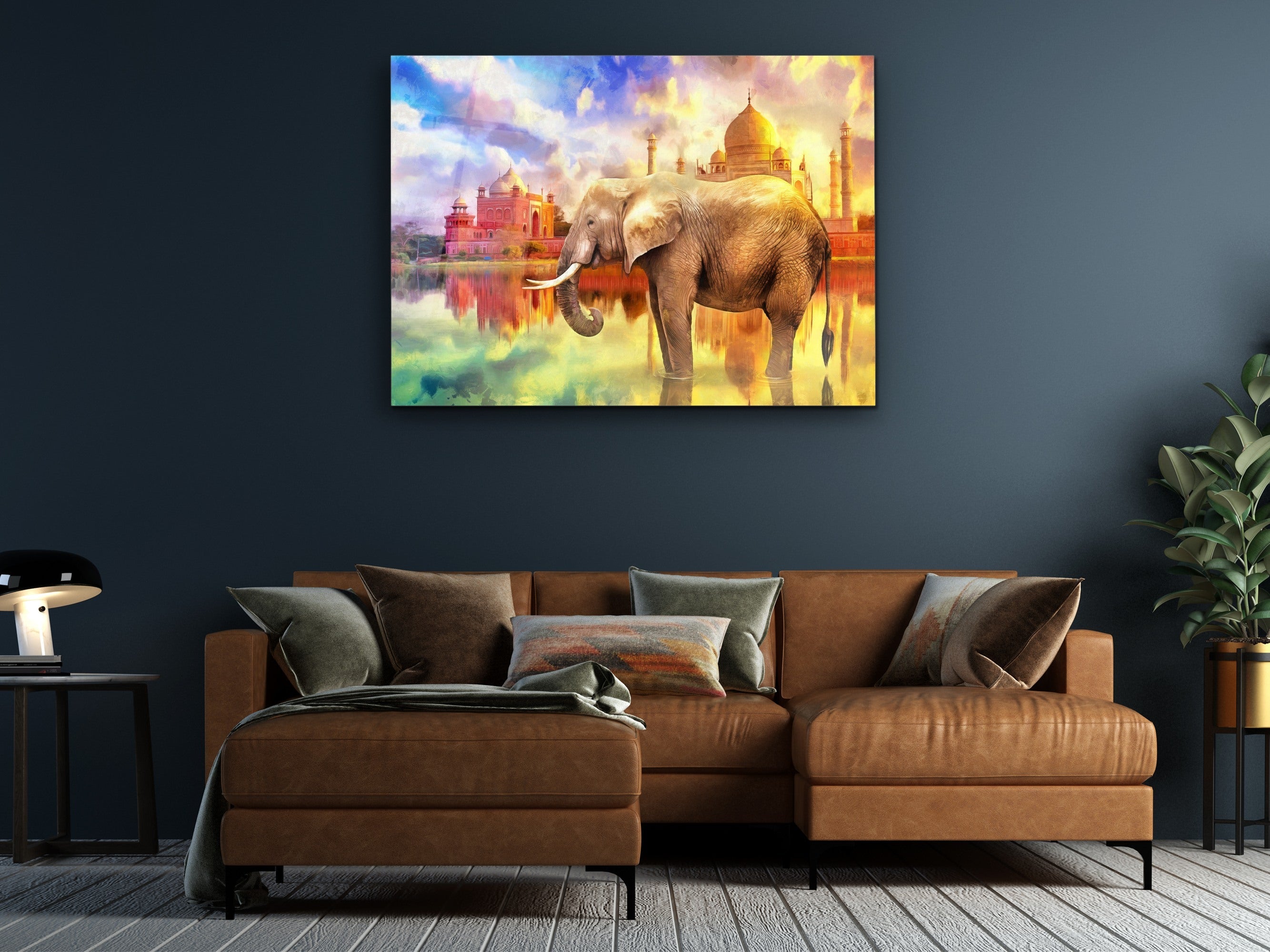 ・"Elephant of Taj Mahal"・Glass Wall Art