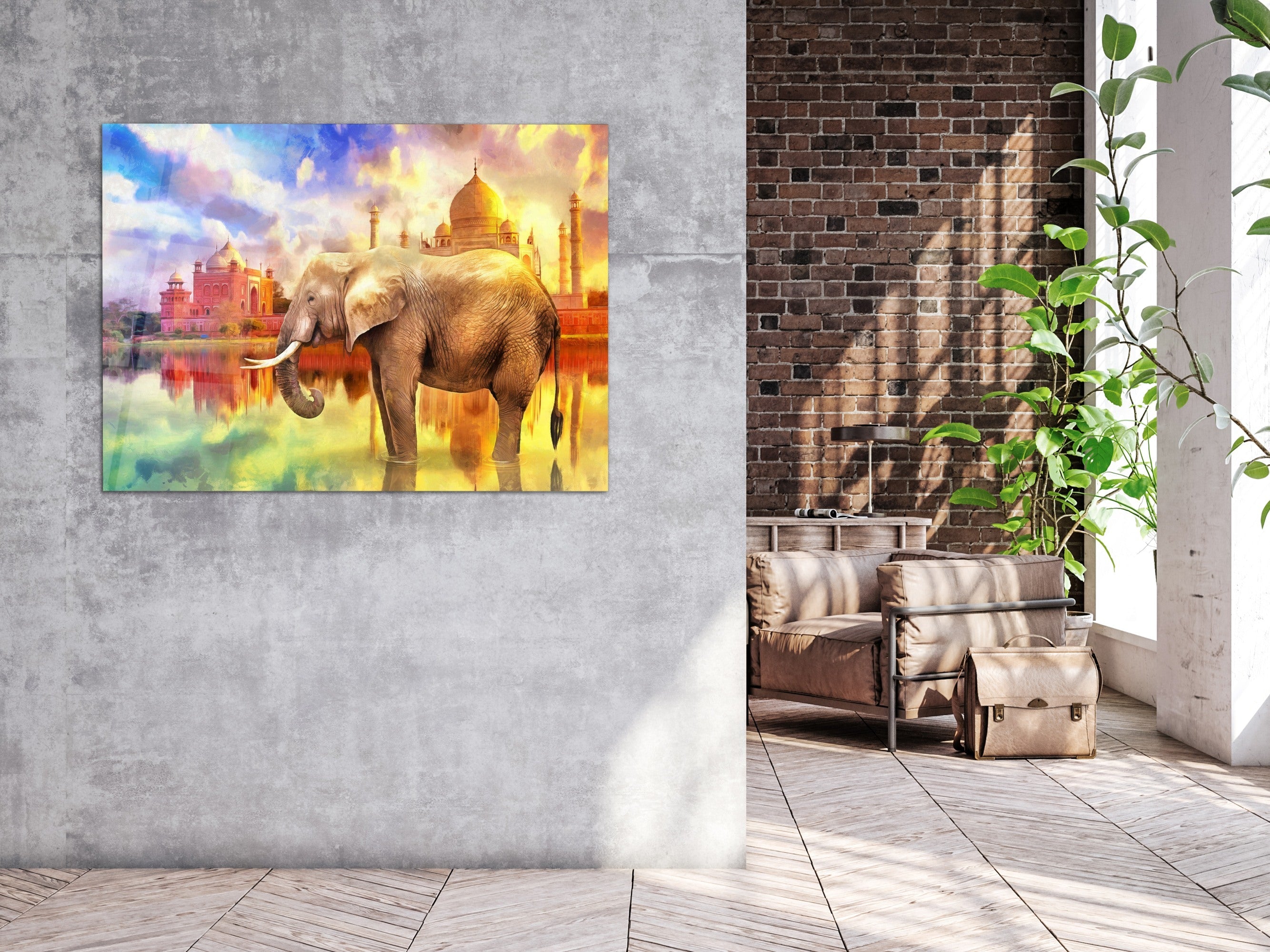 ・"Elephant of Taj Mahal"・Glass Wall Art