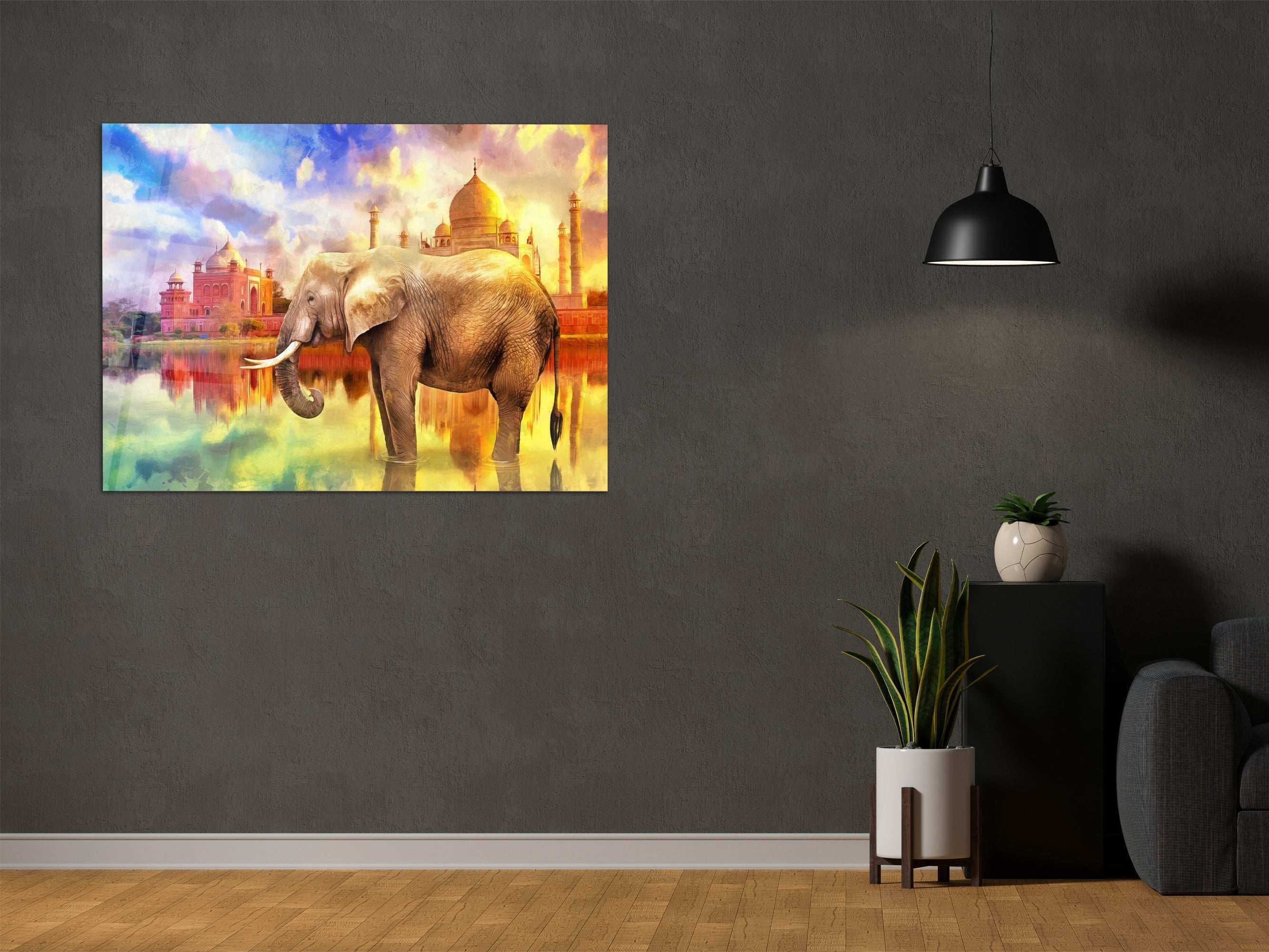 ・"Elephant of Taj Mahal"・Glass Wall Art